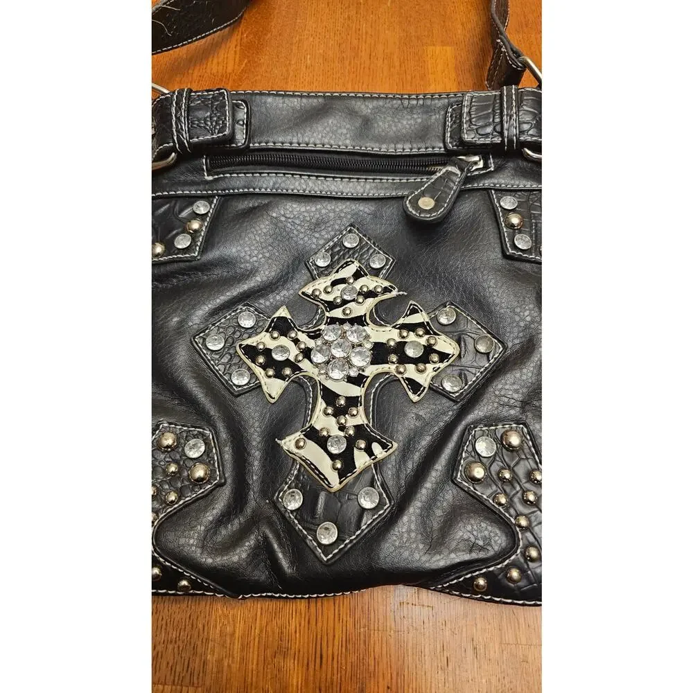 Cross Black‎ Studded Messenger Purse zebra print